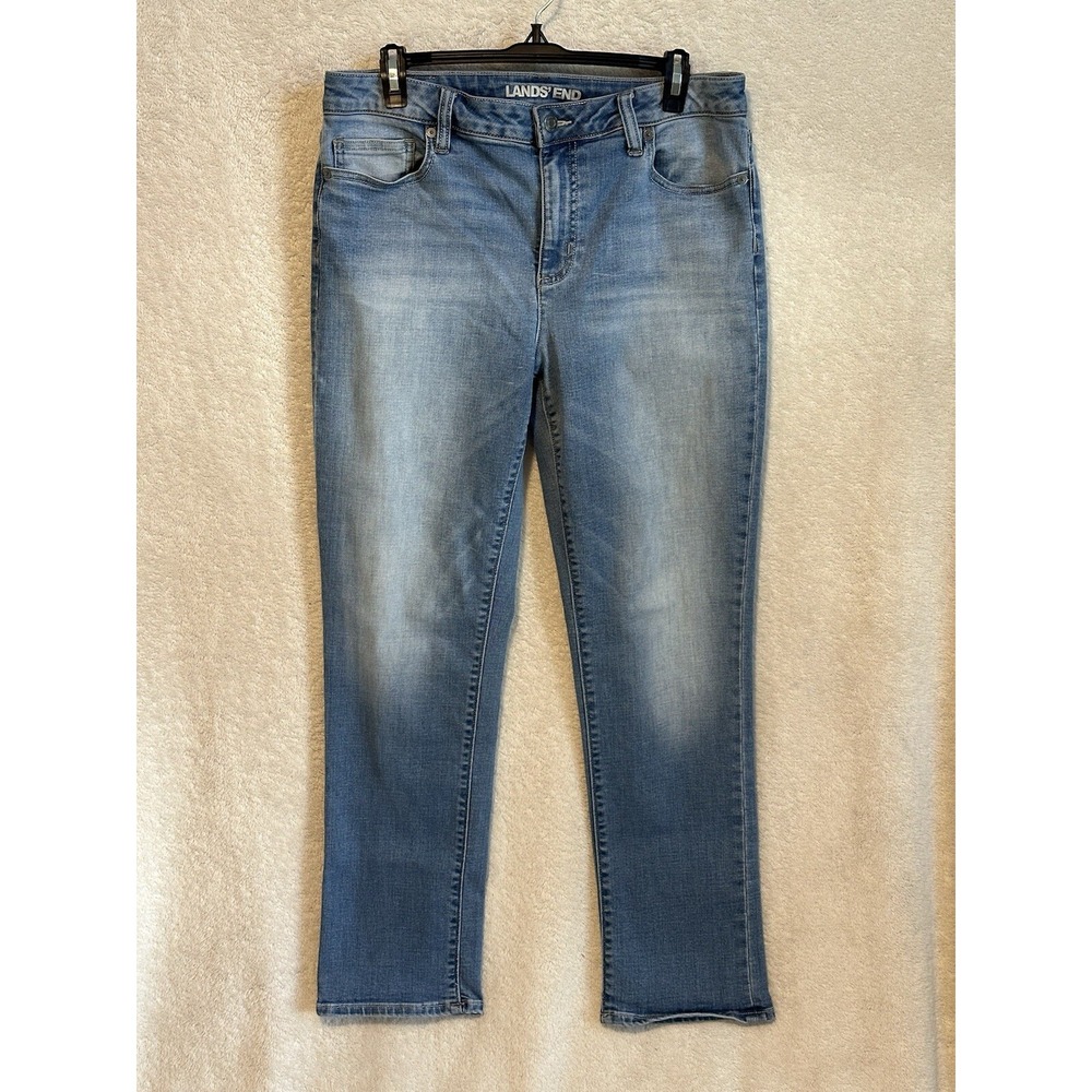 Lands' End Jeans Womens 12 Blue Mid Rise ‎ Straight Med Wash American Denim